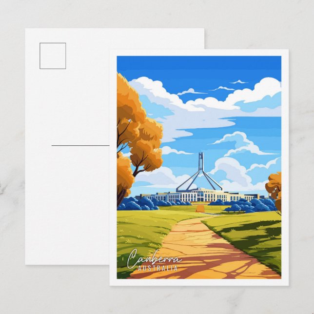 Carte Postale Canberra Australie Art illustration de voyage vint (Devant / Derrière)