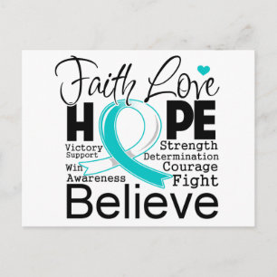 Carte Postale Cancer du col utérin Typographie Foi Amour Espoir