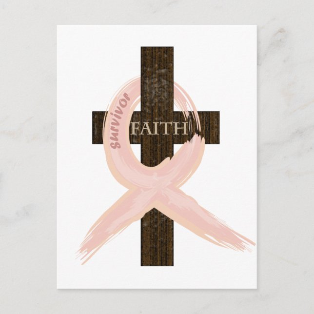 Carte Postale Cancer du sein Survivant rose Ruban-Croix de foi (Devant)