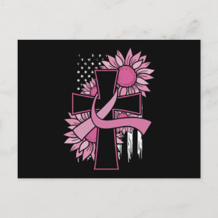Carte Postale Cancer du sein Tournesol rose Ruban Croix Foi