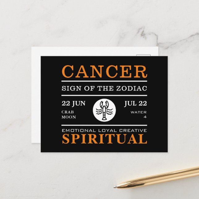 Carte Postale Cancer Sign of the Zodiac, astrologie (Devant/Arrière en situation)