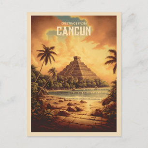 Carte Postale Cancun vintage Mexique Ruines Maya Voyage plage