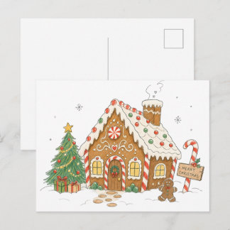 Carte Postale Candy Gingerbread House for Holiday Baking Lovers