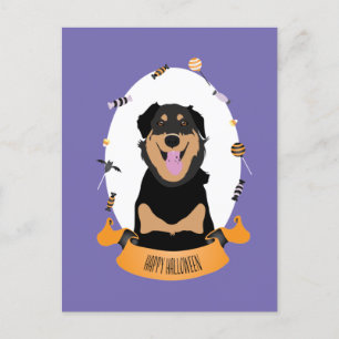 Carte Postale Candy Portrait Rottweiler Chien pourpre orange