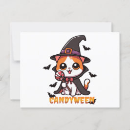 Carte Postale candyween - chatte sorcière halloween