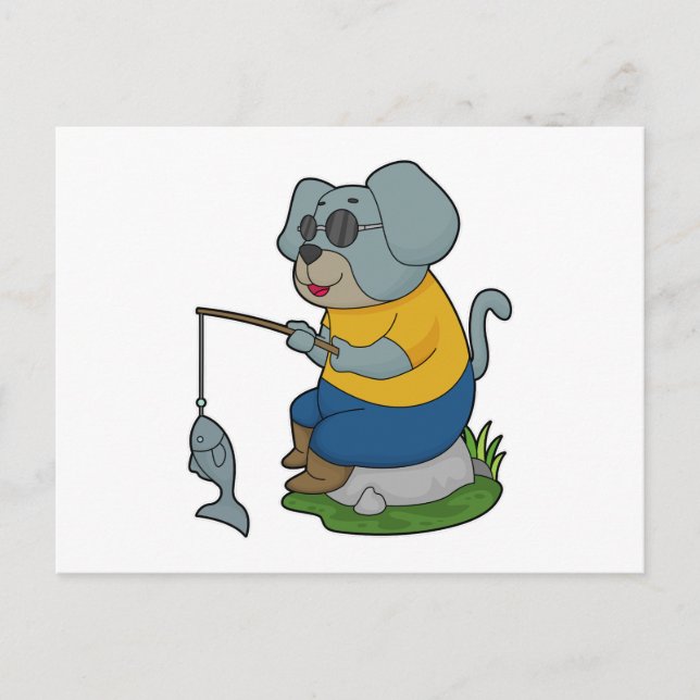 Carte Postale Canne à pêche de pêcheur de chien (Devant)