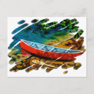 CARTE POSTALE CANOE ROUGE