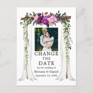 Carte Postale Canopée mariage Violet Floral Changement La Date