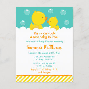 Carte Postale Caoutchouc Baby shower jaune et vert