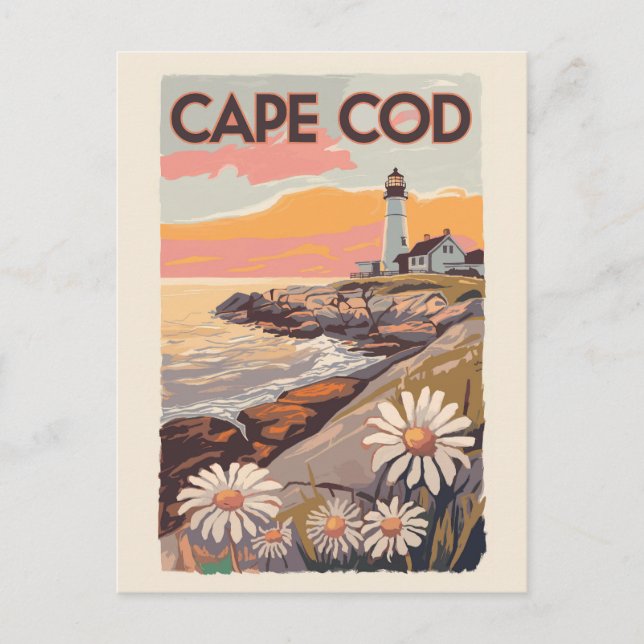 Carte Postale Cape Cod Massachusetts Art de voyage peint Rétro (Devant)