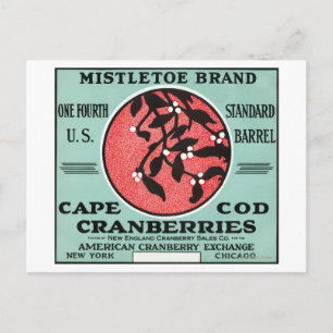 Carte Postale Cape Cod Mistletoe Marque Cranberry Étiquette