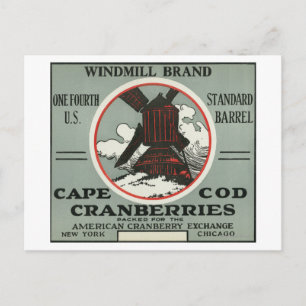 Carte Postale Cape Cod Windmill Marque Cranberry Étiquette