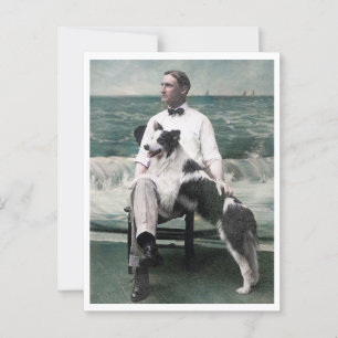 Carte Postale Cape May NJ RPPC 1910 Collie Dog Homme Élégant