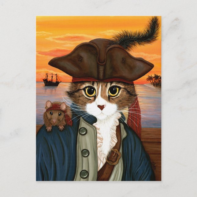 Carte Postale Capitaine Leo, Pirate Cat & Rat Imaginaire Art Car (Devant)