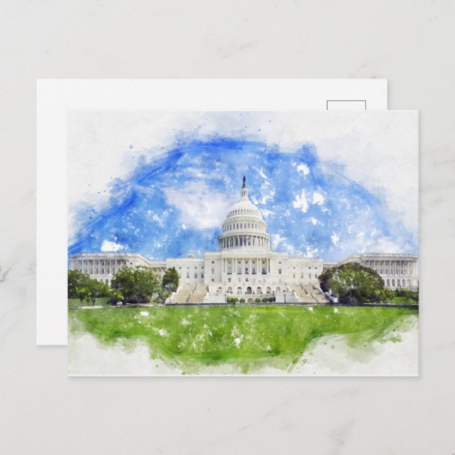 Carte Postale Capitol américain à Washington DC Pastel Draw (Devant / Derrière)