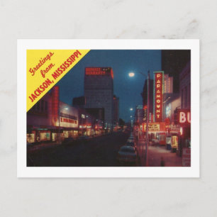 Carte Postale Capitol St. à la nuit, Jackson MS Vintage