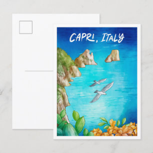 Carte Postale Capri Italie Art Aquarelle Voyage Illustration