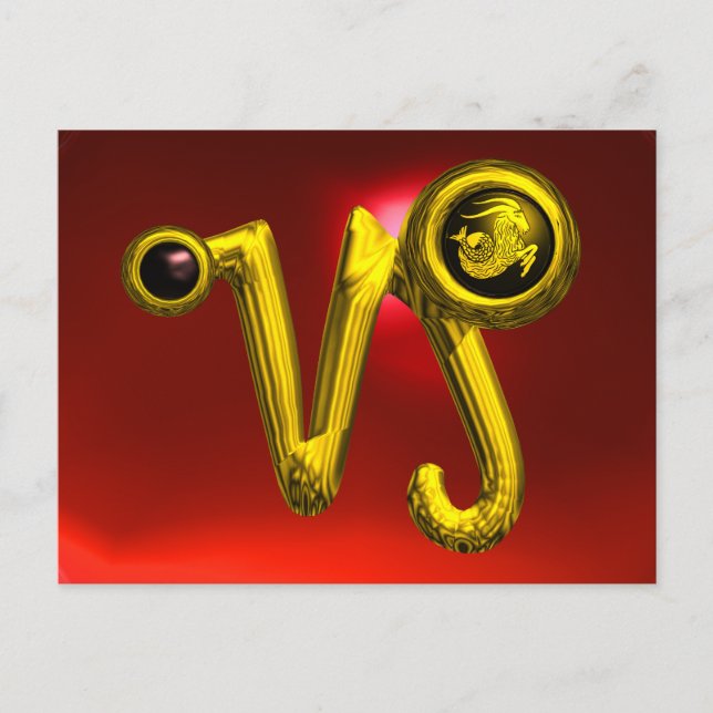 Carte Postale CAPRICORN GOLD ZODIAC JEWEL D'ANNIVERSAIRE, Rubis  (Devant)