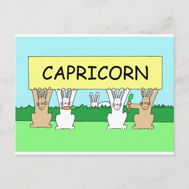 Carte Postale Capricorn Joyeux Bunnies Caricature Anniversaire. (Devant)