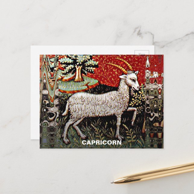 Carte Postale Capricorne chèvre signe Zodiac fête d'anniversaire (Devant/Arrière en situation)