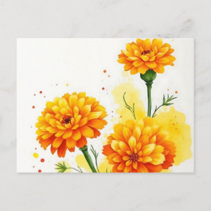 Carte Postale Capucines à l'aquarelle en orange et jaune