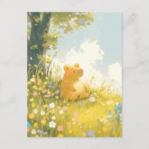 Carte Postale Capybara assis dans une prairie de fleurs sauvages