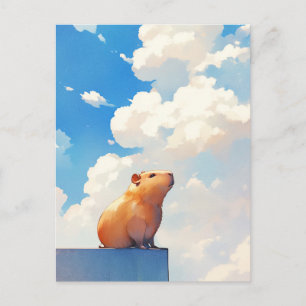 Carte Postale Capybara Assis Sous un Ciel Bleu et des Nuages Bla