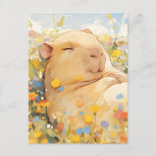 Carte Postale Capybara faisant la sieste dans une prairie ensole