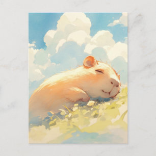 Carte Postale Capybara faisant la sieste dans une prairie verte 