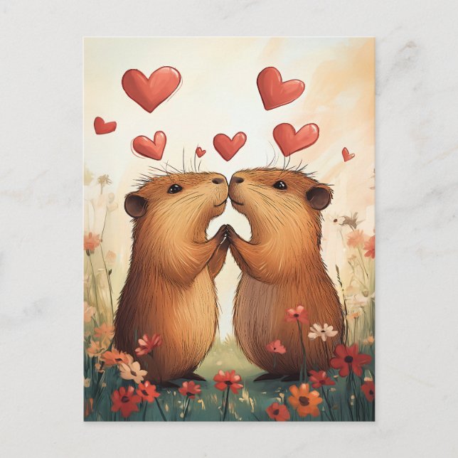 Carte Postale Capybara Love - Un moment de pré romantique (Devant)