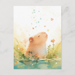 Carte Postale Capybara paisible avec cœur et pétales qui tombent