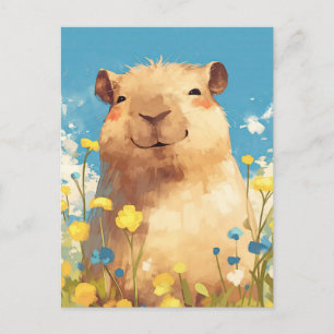 Carte Postale Capybara souriant dans un jardin ensoleillé de fle