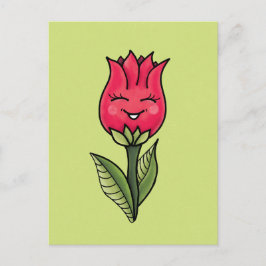 Carte Postale Caractère de caricature à ressort à fleurs mignonn