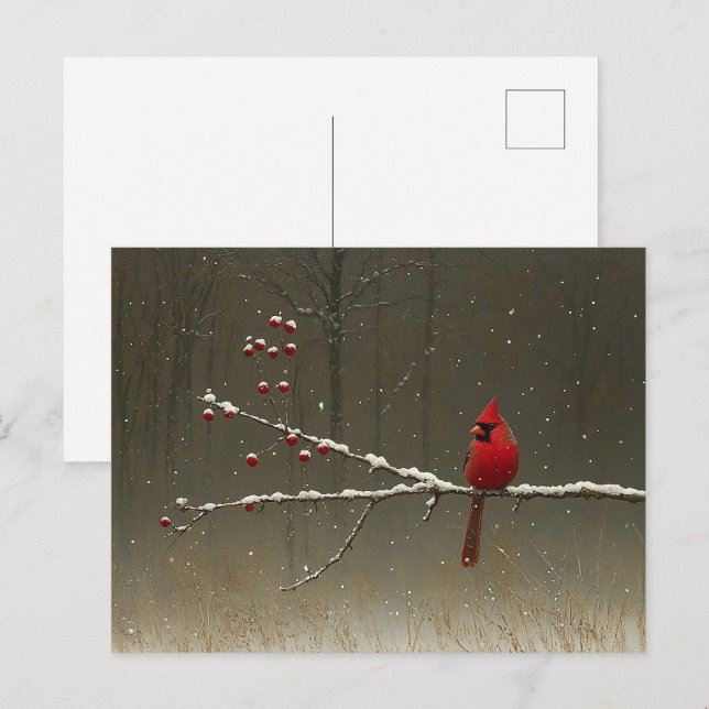 Carte Postale Cardinal Bird'hiver Berry Tree (Devant / Derrière)
