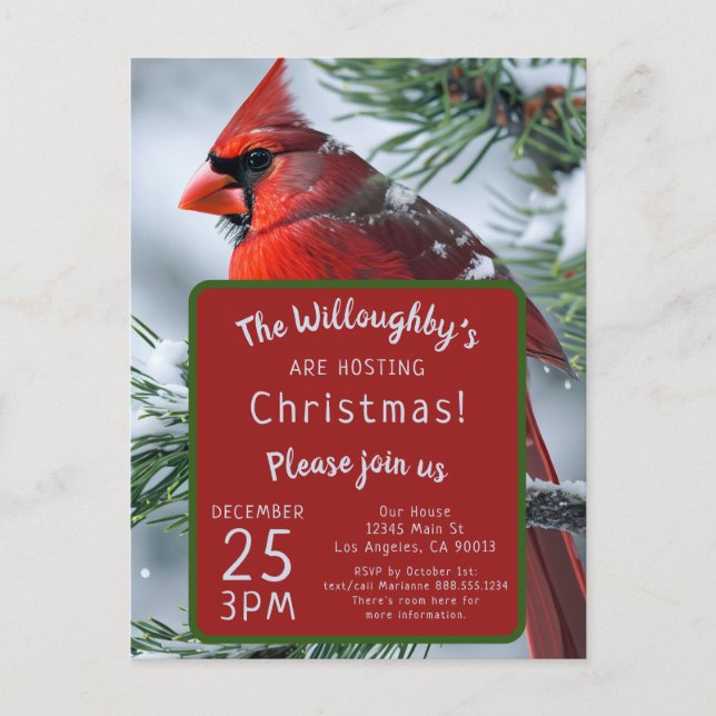 Carte Postale Cardinal d'hiver RIP Mémorial Noël Mariage (Devant)