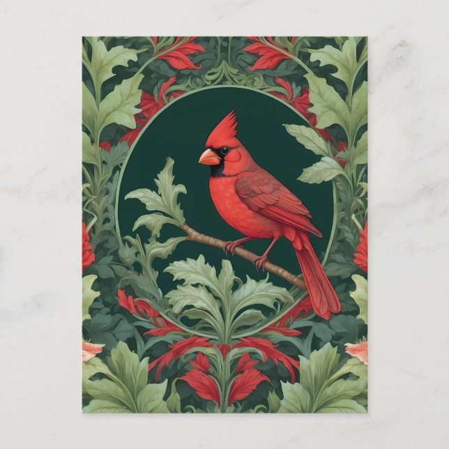 Carte Postale Cardinal du Nord élégant Inspiré de William Morris (Devant)