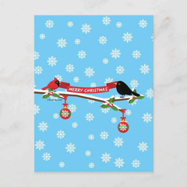 Carte Postale Cardinal Et Cardinal En Branche - MERRY XMAS (Devant)