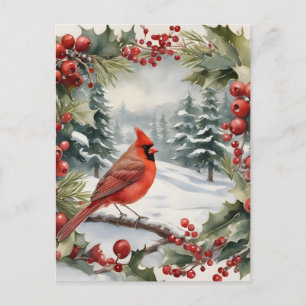 Carte postale Cardinal et Holly Holiday
