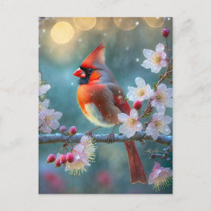 Carte Postale Cardinal mâle sous la lumière de la lune Cerisier