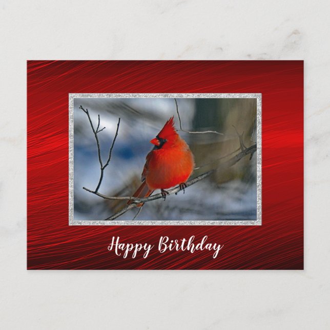 Carte Postale Cardinal Rouge Hiver Photo Anniversaire (Devant)