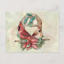 Carte Postale Cardinaux d'hiver Paire avec Poinsettia