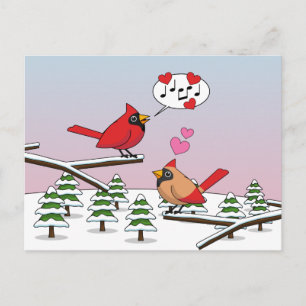 Carte Postale Cardinaux du Nord Rouge mignonne Amour Paysage hiv