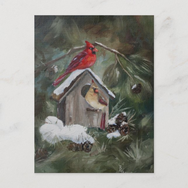 Carte Postale Cardinaux sur Birdhouse (Devant)