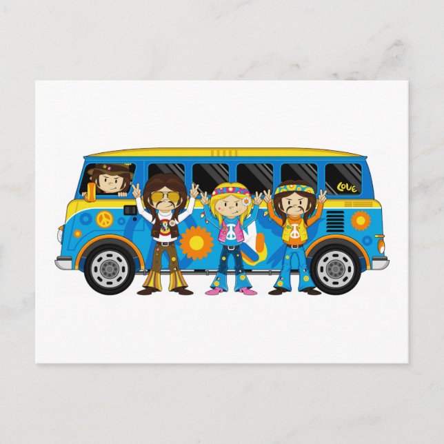 Carte Postale Caricature 60 Paix Hippie Van (Devant)