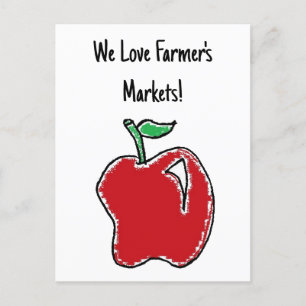Carte Postale Caricature à la pomme rouge dessinée à la main