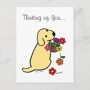 Carte Postale Caricature à panier à chiot jaune du Labrador