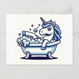 Carte Postale Caricature adorable Unicorne dans une baignoire