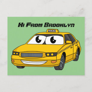 Carte Postale Caricature amusante de taxi jaune mignon