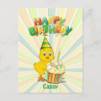 Carte Postale Caricature colorée pour poulet d'anniversaire