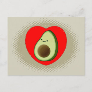 Carte Postale Caricature Cute Avocado Dans Le Coeur Rouge Sage G